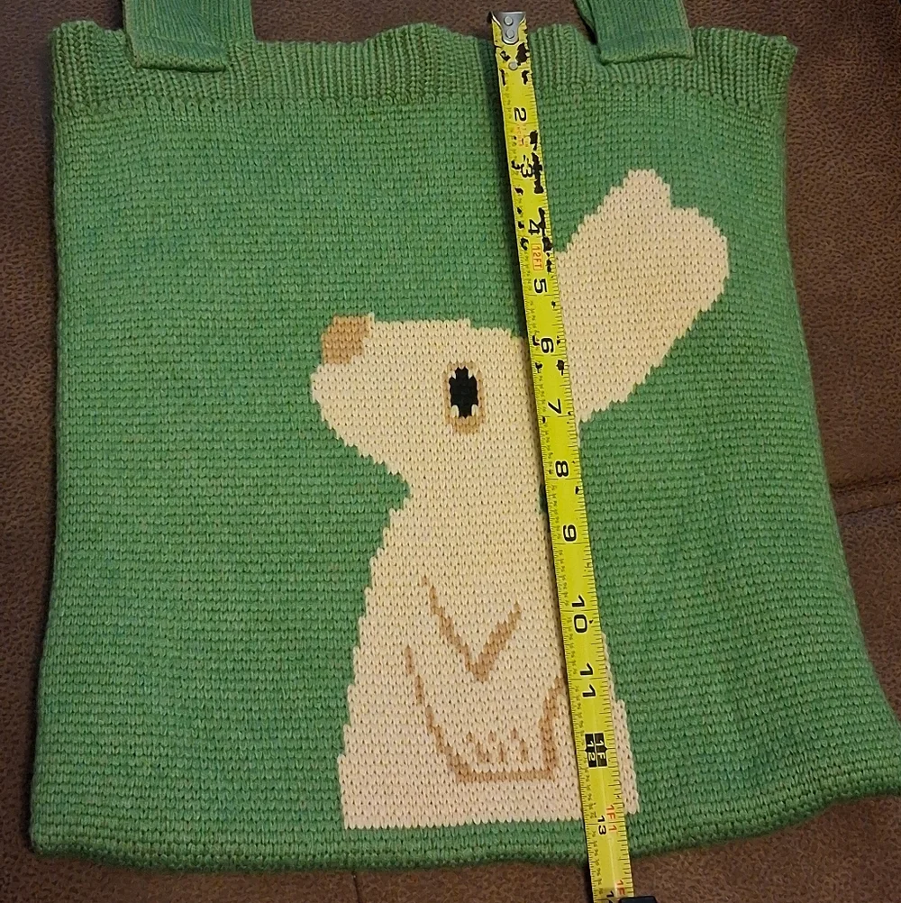 Green Hand Knitted Bunny Tote Bag